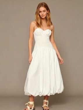 NWOT Farm Rio White Bubble Midi Dress Size S 100% Cotton